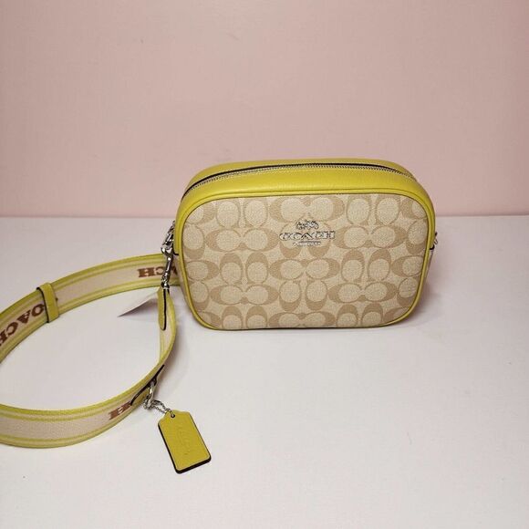Coach CJ582 Signature Jamie Camera Bag Crossbody Handbag Light Khaki Key Lime - Picture 1 of 7